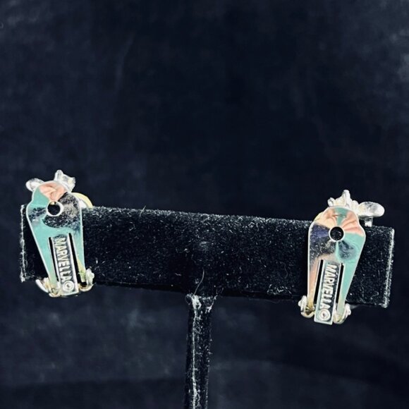 Vintage Marvella Silver Tone, Faux Pearl And Rhinestone Clip On Earrings (5266) - Picture 6 of 10